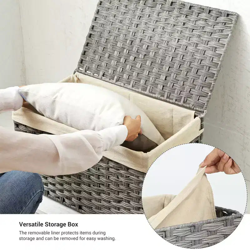 Cesto Portaoggetti con Coperchio, Cesto Portaoggetti da 160L (42.3 Gallon), Cesto Portaoggetti in Tessuto con Manici, Pieghevole, Fodera Rimovibile, Struttura in Metallo