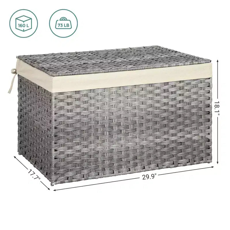 Cesto Portaoggetti con Coperchio, Cesto Portaoggetti da 160L (42.3 Gallon), Cesto Portaoggetti in Tessuto con Manici, Pieghevole, Fodera Rimovibile, Struttura in Metallo