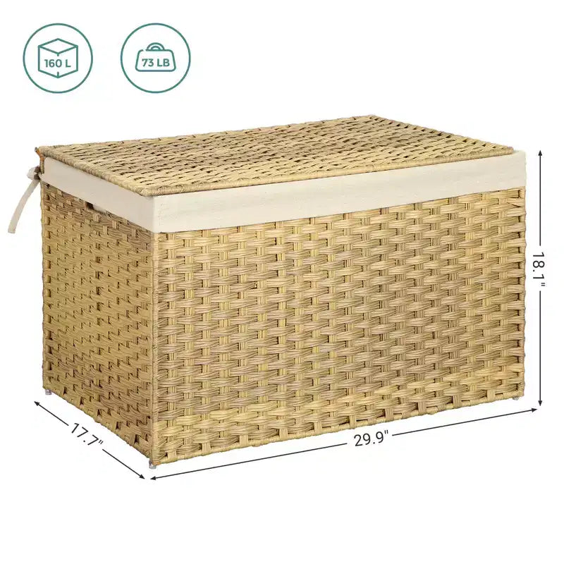 Cesto Portaoggetti con Coperchio, Cesto Portaoggetti da 160L (42.3 Gallon), Cesto Portaoggetti in Tessuto con Manici, Pieghevole, Fodera Rimovibile, Struttura in Metallo