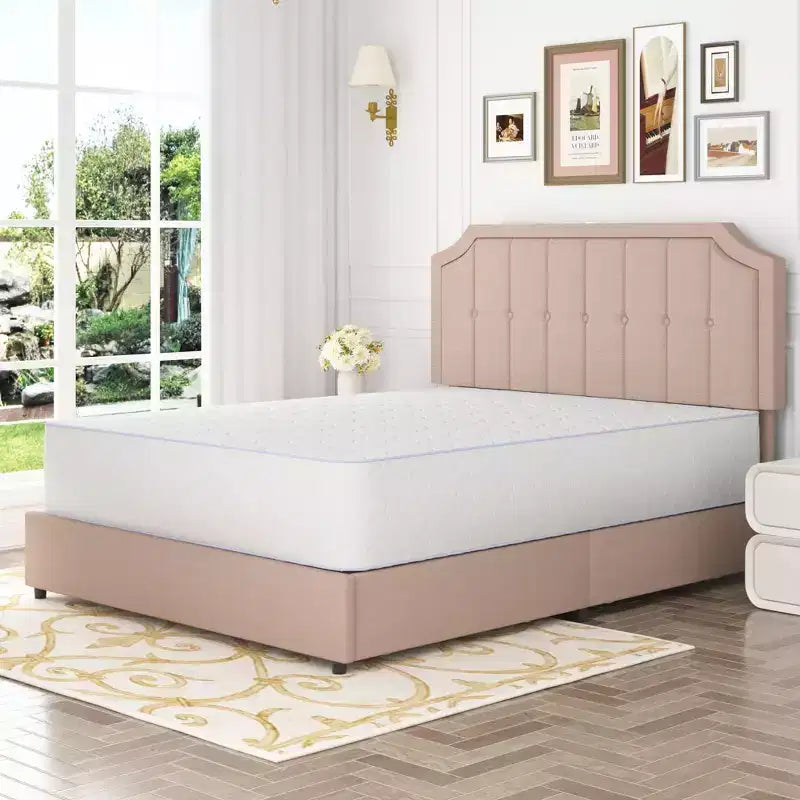 Struttura Letto Queen/Full con Cassetti Contenitori e Porte di Ricarica, Base Letto Imbottita con Testiera Regolabile, Beige