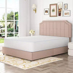 Struttura Letto Queen/Full con Cassetti Contenitori e Porte di Ricarica, Base Letto Imbottita con Testiera Regolabile, Beige