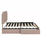 Struttura Letto Queen/Full con Cassetti Contenitori e Porte di Ricarica, Base Letto Imbottita con Testiera Regolabile, Beige
