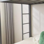 Letto a Castello Nero con Letto Estraibile, Struttura in Metallo Resistente con Sponde di Sicurezza e Scalette Laterali