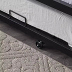Letto a Castello Nero con Letto Estraibile, Struttura in Metallo Resistente con Sponde di Sicurezza e Scalette Laterali