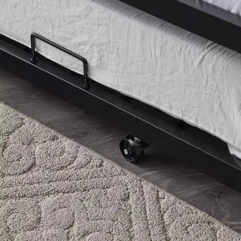 Letto a Castello Nero con Letto Estraibile, Struttura in Metallo Resistente con Sponde di Sicurezza e Scalette Laterali