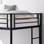Letto a Castello Nero con Letto Estraibile, Struttura in Metallo Resistente con Sponde di Sicurezza e Scalette Laterali