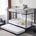 Karl Home Blcak Twin over Twin Bunk Bed with Trundle, Heavy Duty Metal Bed Frame with Safety Rail Side Ladders