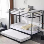 Karl Home Blcak Twin over Twin Bunk Bed with Trundle, Heavy Duty Metal Bed Frame with Safety Rail Side Ladders