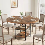 Tavolo da Pranzo Rotondo da 47 Pollici per 6 Persone, Tavolo da Cucina in Legno con Ripiani e Gambe in Metallo con Dettagli Romani per Sala da Pranzo, Cucina, Salotto (Solo Tavolo)