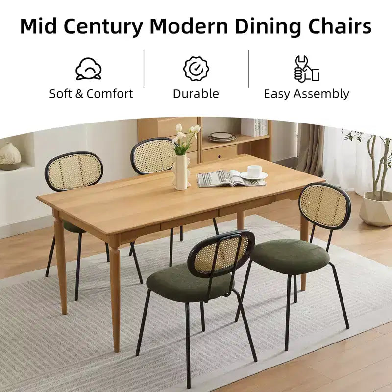 Set di 2 sedie da pranzo, sedie da sala da pranzo moderne imbottite in velluto con schienale in rattan e robuste gambe in metallo