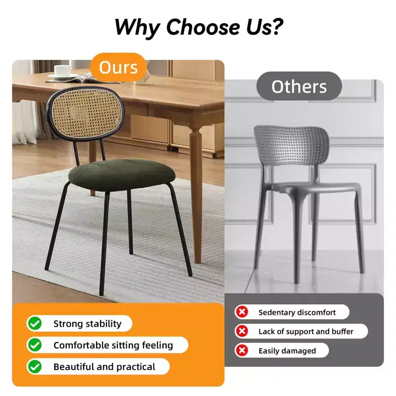 Set di 2 sedie da pranzo, sedie da sala da pranzo moderne imbottite in velluto con schienale in rattan e robuste gambe in metallo