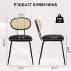 Set di 2 sedie da pranzo, sedie da sala da pranzo moderne imbottite in velluto con schienale in rattan e robuste gambe in metallo