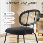 Set di 2 sedie da pranzo, sedie da sala da pranzo moderne imbottite in velluto con schienale in rattan e robuste gambe in metallo