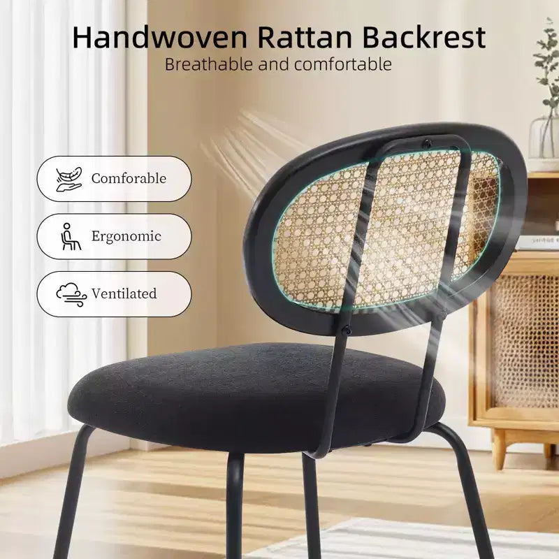 Set di 2 sedie da pranzo, sedie da sala da pranzo moderne imbottite in velluto con schienale in rattan e robuste gambe in metallo