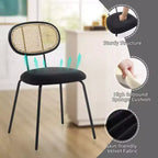 Set di 2 sedie da pranzo, sedie da sala da pranzo moderne imbottite in velluto con schienale in rattan e robuste gambe in metallo