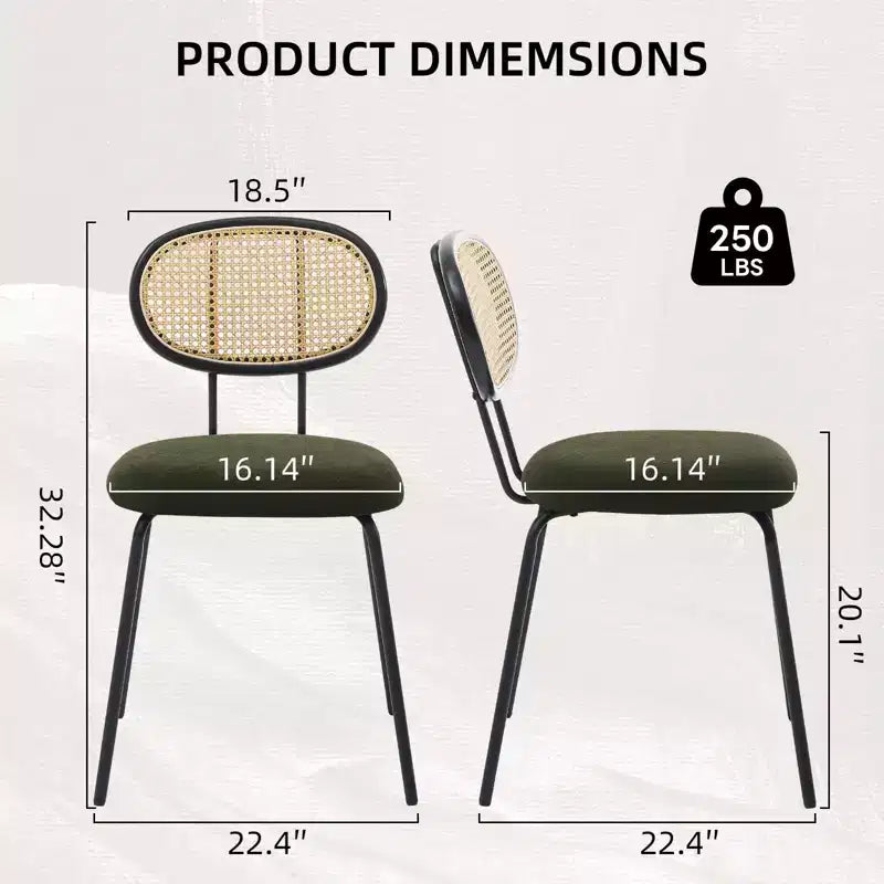 Set di 2 sedie da pranzo, sedie da sala da pranzo moderne imbottite in velluto con schienale in rattan e robuste gambe in metallo