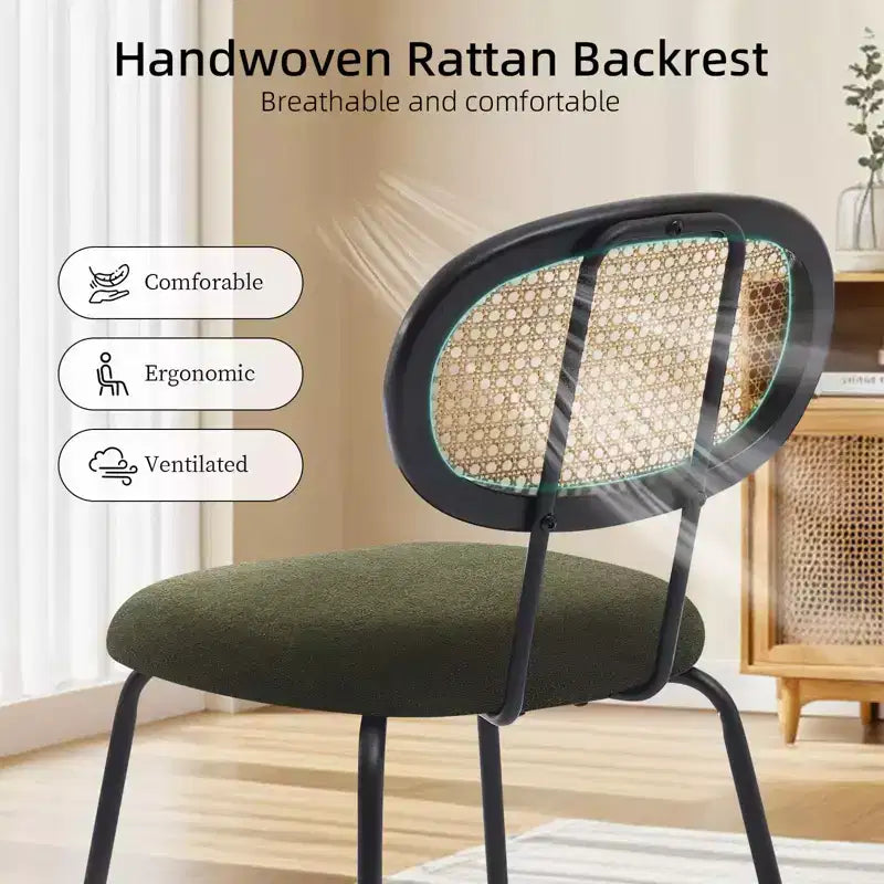 Set di 2 sedie da pranzo, sedie da sala da pranzo moderne imbottite in velluto con schienale in rattan e robuste gambe in metallo