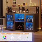 Mobile Bar, Credenza Bar con Prese di Corrente e Luci LED - Porta Bicchieri/Porta Bottiglie, Angolo Caffè