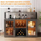 Mobile Bar, Credenza Bar con Prese di Corrente e Luci LED - Porta Bicchieri/Porta Bottiglie, Angolo Caffè