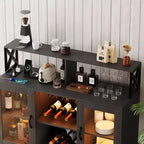 Mobile Bar, Credenza Bar con Prese di Corrente e Luci LED - Porta Bicchieri/Porta Bottiglie, Angolo Caffè