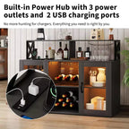 Mobile Bar, Credenza Bar con Prese di Corrente e Luci LED - Porta Bicchieri/Porta Bottiglie, Angolo Caffè