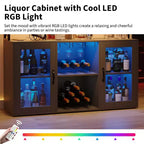Mobile Bar, Credenza Bar con Prese di Corrente e Luci LED - Porta Bicchieri/Porta Bottiglie, Angolo Caffè
