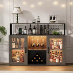 Mobile Bar, Credenza Bar con Prese di Corrente e Luci LED - Porta Bicchieri/Porta Bottiglie, Angolo Caffè