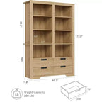 Libreria alta 183 cm con scomparti, Scaffale stile rustico, Libreria con 4 cassetti, Scaffali autoportanti per ufficio o casa