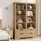 Libreria alta 183 cm con scomparti, Scaffale stile rustico, Libreria con 4 cassetti, Scaffali autoportanti per ufficio o casa