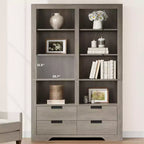 Libreria alta 183 cm con scomparti, Scaffale stile rustico, Libreria con 4 cassetti, Scaffali autoportanti per ufficio o casa