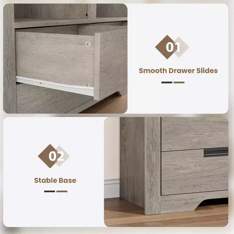 Libreria alta 183 cm con scomparti, Scaffale stile rustico, Libreria con 4 cassetti, Scaffali autoportanti per ufficio o casa