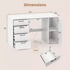 Scrivania per computer da 53" con prese elettriche, grande scrivania direzionale con 4 cassetti, grigio/bianco