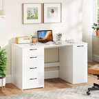 Scrivania per computer da 53" con prese elettriche, grande scrivania direzionale con 4 cassetti, grigio/bianco