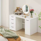 Scrivania per computer da 53" con prese elettriche, grande scrivania direzionale con 4 cassetti, grigio/bianco