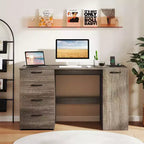 Scrivania per computer da 53" con prese elettriche, grande scrivania direzionale con 4 cassetti, grigio/bianco