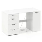Scrivania per computer da 53" con prese elettriche, grande scrivania direzionale con 4 cassetti, grigio/bianco