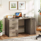 Scrivania per computer da 53" con prese elettriche, grande scrivania direzionale con 4 cassetti, grigio/bianco