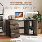 Scrivania per computer da 53" con prese elettriche, grande scrivania direzionale con 4 cassetti, grigio/bianco