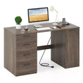 Costway 53 Computer Desk with Power Outlets Large Executive Desk with 4 Storage Drawers Gray/White
