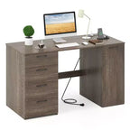 Costway 53 Computer Desk with Power Outlets Large Executive Desk with 4 Storage Drawers Gray/White