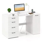 Scrivania per computer da 53" con prese elettriche, grande scrivania direzionale con 4 cassetti, grigio/bianco