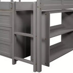 Letto a soppalco singolo con scivolo, Letto a soppalco in legno, Telaio letto a soppalco basso con armadietti e mensole