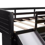 Letto a soppalco singolo con scivolo, Letto a soppalco in legno, Telaio letto a soppalco basso con armadietti e mensole