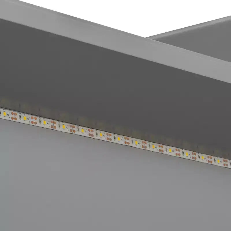 Divano letto matrimoniale con ripiani portaoggetti, cassetti, stazione di ricarica, luce a LED, scrivania, testiera e schienale imbottiti