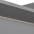 Divano letto matrimoniale con ripiani portaoggetti, cassetti, stazione di ricarica, luce a LED, scrivania, testiera e schienale imbottiti