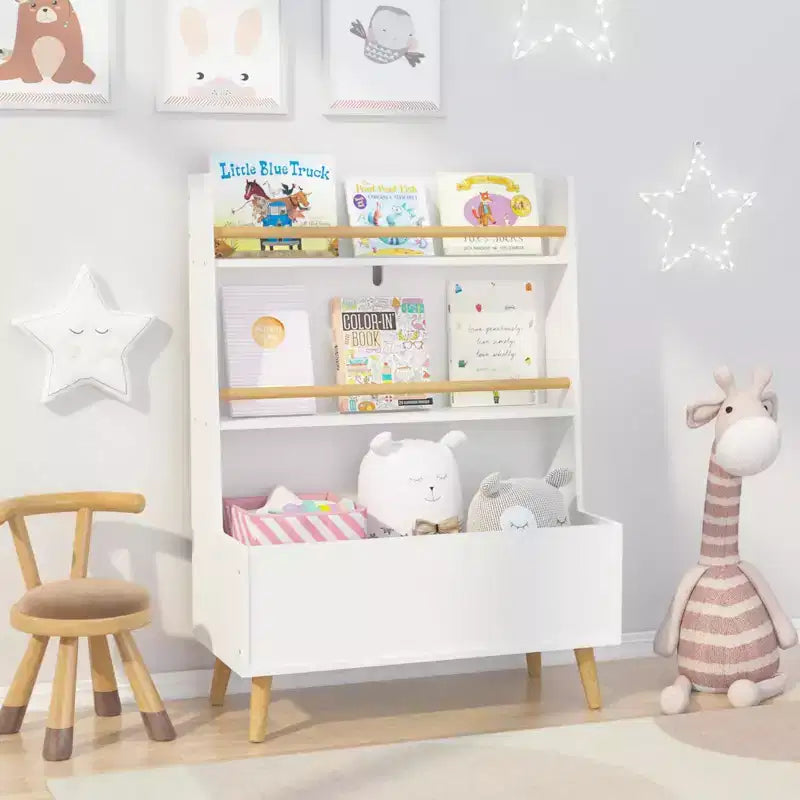 Libreria per bambini, Porta libri e riviste, Organizer per libri, Organizer mobiletto portaoggetti, Bianco