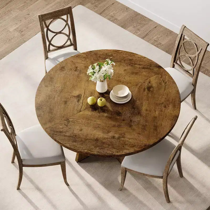 Tavolo da pranzo rotondo da fattoria per 4-6 persone con piano e gambe in legno, perfetto per sala da pranzo o soggiorno