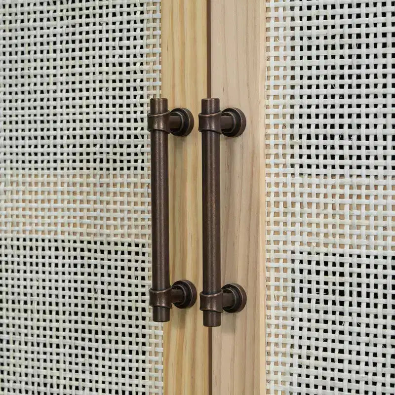 Credenza Buffet con Ante Decorative in Rattan, Mobile Contenitore per Sala da Pranzo e Soggiorno, Nero+Naturale