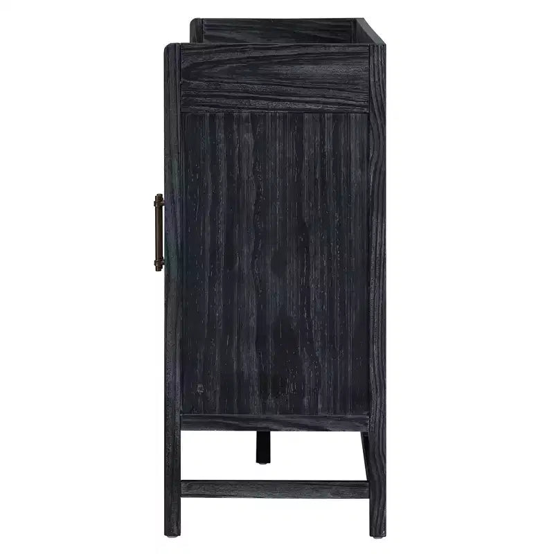 Credenza Buffet con Ante Decorative in Rattan, Mobile Contenitore per Sala da Pranzo e Soggiorno, Nero+Naturale