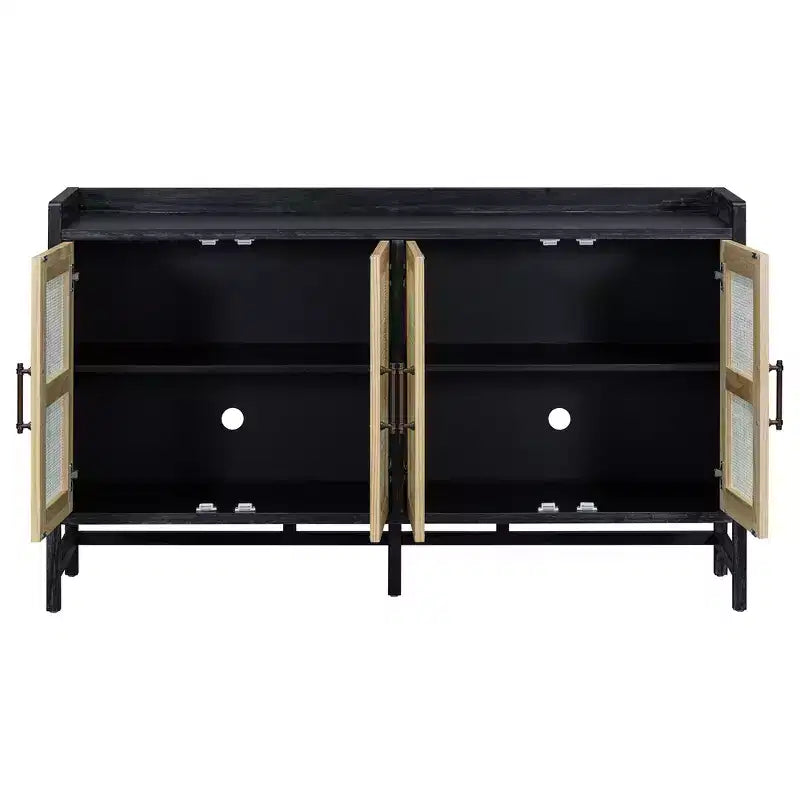 Credenza Buffet con Ante Decorative in Rattan, Mobile Contenitore per Sala da Pranzo e Soggiorno, Nero+Naturale